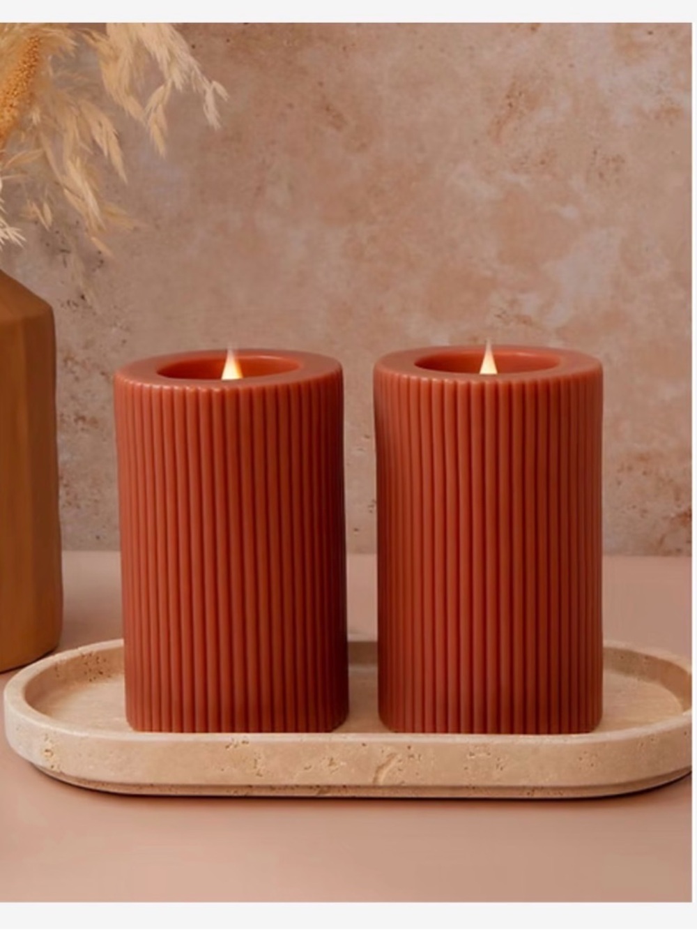 Ribbed Pillar Candle Duo New in box